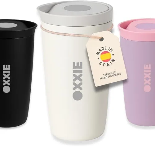 OXXIE Vaso Termo Cafe Para Llevar Pequeño 350ml, Vaso Termico, Aislamiento de Doble Pared, Taza de Cafe de Acero Inoxidable, Taza Termica con Tapa Hermetica, Reutilizable y Antigoteo (Beige)
