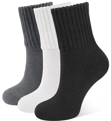 CLOSEMATE 3 Pares Calcetines Termicos Mujer Invierno sin Costuras Frio Extremo Calientes de Algodón Grueso Forro Grueso Negro Gris-Oscuro Beige
