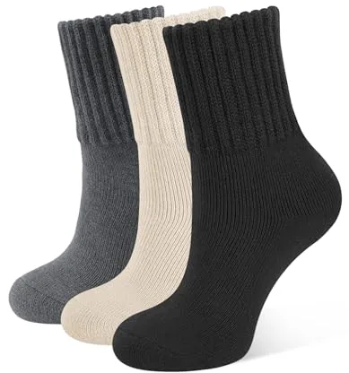 CLOSEMATE 3 Pares Calcetines Termicos Mujer Invierno sin Costuras Frio Extremo Calientes de Algodón Grueso Forro Grueso Blanco Negro Gris-Oscuro