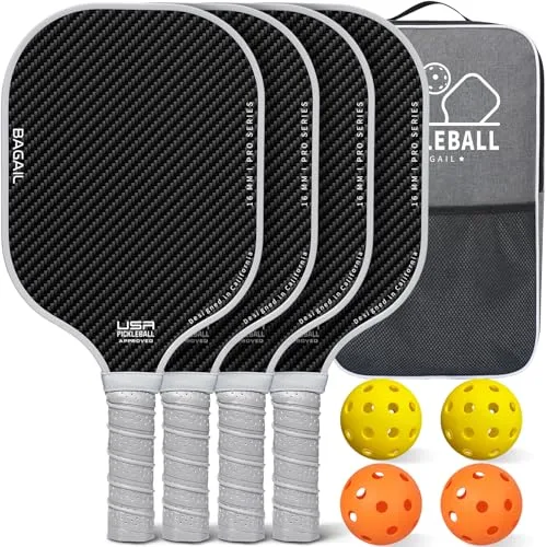BAGAIL Juego de Paletas de Pickleball, Raquetas de Pickle Ball con 4 Pelotas de Pickleball, Ligeras, Alta Absorción de Impactos, Ergonómicas, Adecuadas para Juegos de Pelotas de Todos los Niveles