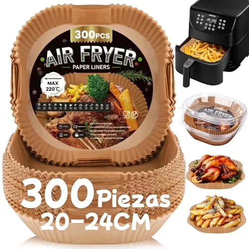 300 Piezas Papel Freidora de Aire 5-8L, 20-24CM Papel Air Fryer Cuadrado, Desechable Antiadherente para Horno Microondas, Perfecto para COSORI Cecotec 5,5 6L