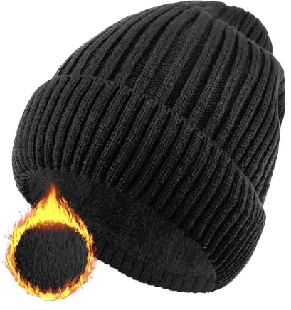 ehsbuy Gorro de Invierno con Forro Polar para Hombre con Puños Elásticos Suaves Lana térmico Gorro de Cráneo Regalos para Hombres Mujeres