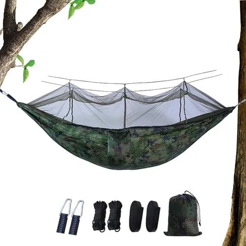 Hamaca de red para exteriores, hamaca portátil ligera para viajes, fácil de instalar, equipo de camping transpirable, resistente para exteriores, camping