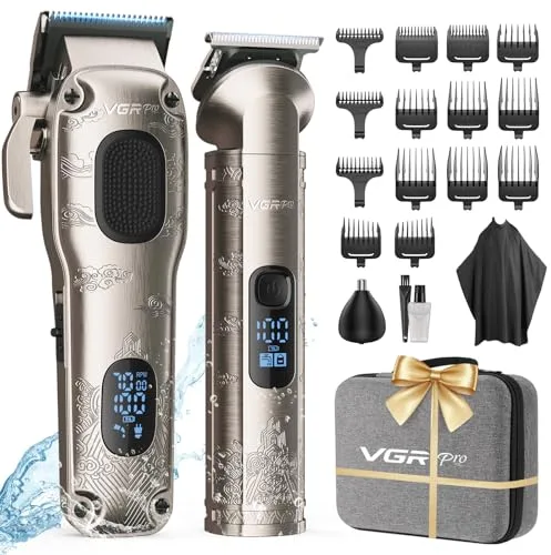 Vgrpro Maquina de Cortar Pelo Hombre Profesional, Cortapelos Hombre sin cable para Cortar el Pelo,Kit de cortadora de pelo y Trimmers para Hombres,Maquinilla Cortar Pelo con Caja de Embalaje(plateado)