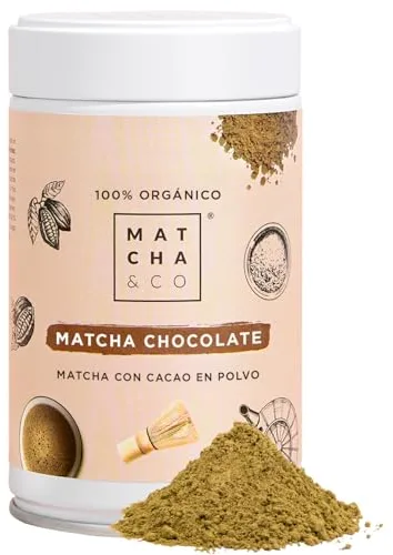 Matcha & CO Té Matcha Chocolate (80 gramos) 100% Orgánico de Grado Ceremonial | Con Cacao en Polvo | Té Verde Orgánico de Japón, 80G 100% Natural, sin Azúcar - Matcha & CO.