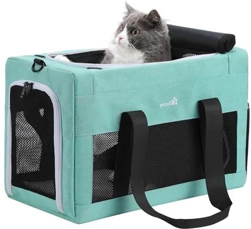 Pecute Transportin Gato Aviones permitidos, Estructura de Alambre de Acero Engrosado de 5 mm, Transportin Perro Pequeño con Parasol, Adecuada para Gatos y Cachorros de hasta 5 kg/11 Libras,Azul Lago