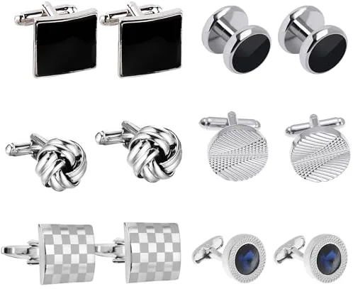 DKDDSSS 6 Pares Camisa Hombre, Gemelos de Acero Inoxidable, Moda Retro Rayas Gemelos, para Negocios, Boda, Fiesta