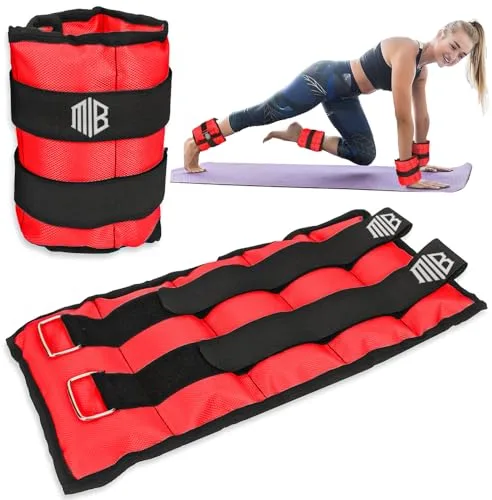 ManiBoom Pesas para Tobillos o Muñecas - PACK 2 Tobilleras con Peso y Correas AJUSTABLES - Lastres de 0,5kg, 1kg, 1,5kg y 2kg por Unidad - Ankle Weights para Gym, Correr (2x0,5kg Rojo)