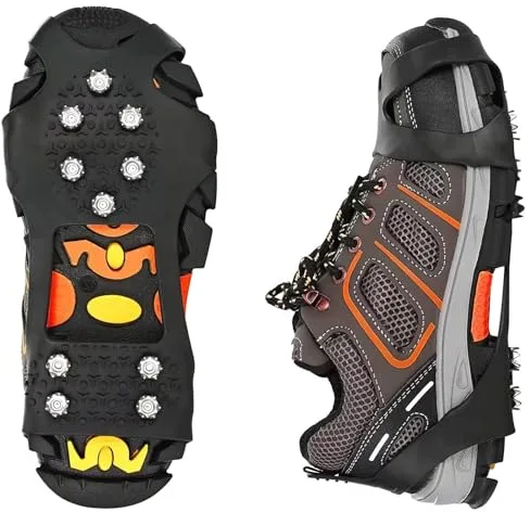 UMIUP Crampones para zapatos, 10 dientes, garra de zapatos antideslizante, garra de hielo para jugar en la nieve con clavos de acero inoxidable para senderismo, nieve, hielo, trekking, pesca en hielo