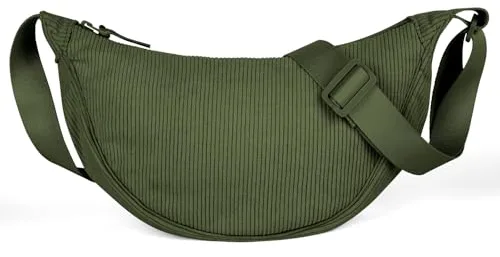 Aucuu Bolso Bandolera Para Mujer, Media Luna Impermeable Bolso Bandolera de pana, Casual Ligero Bolsa Crossbody Mujer con correa de hombro ajustable, para Viaje, Compras, Escuela, Oficina - Verde