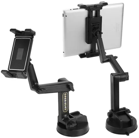 QWORK® Soporte para Tabletas y Celulares de 4.7 a 12.9" para Automóvil - Múltiples Brazos de Extensión, Ventosa Extra Estable, para Tablero y Parabrisas