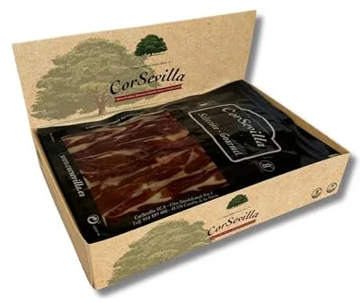 Corsevilla - Estuche Loncheado Paleta de Bellota 100% Iberica - Jamon Bellota Iberico - Jamon Iberico Bellota - Embutido Calidad Gourmet - Sin Gluten - Sin Lactosa - Pack 12 uds - 100 gramos sobre.