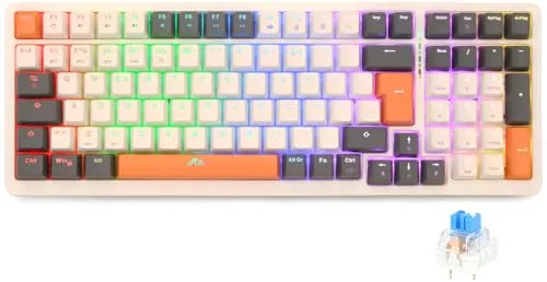Rii RK909 Teclado 96% Gaming Mecánico, 3 Modos de Conectividad, Retroiluminación LED, Layout Español (Interruptores Azules)