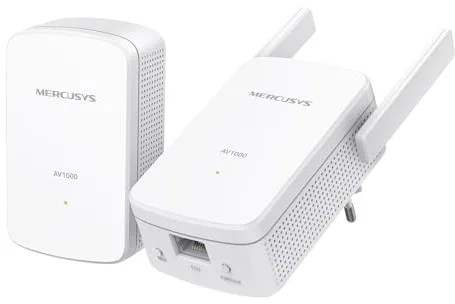 MERCUSYS MP510 Kit V2 Powerline Kit Homeplug AV2 hasta 1000Mbps y Wi-Fi 300Mbps, Puerto Gigabit LAN, Plug and Play, Compatible con Todos los routers, tecnología Powerline Alta