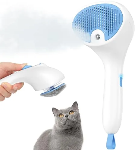 Euqvunn Cepillo a Vapor para Gatos con Botón de Liberación, [Diseño Ultra-Silencioso/Mango Ergonómico] Cepillo gato Vapor Recargable para Mascotas, Cepillo para Gatos y Perros
