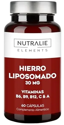 Hierro Liposomado 30mg Cansancio y Fátiga - Con Vitamina C, B12 Ácido Fólico, A y B6 - Hierro Suplemento - 60 Cápsulas Liposomal Iron Nutralie