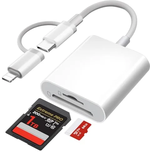[Certificado Apple MFi] Lector Tarjetas SD para Phone Pad, Lightning USB C Adaptador de Tarjeta de Memoria para MicroSD/SD, SD Card Reader para iPhone16 15/iPad/Macbook/Teléfonos Android/Cámara