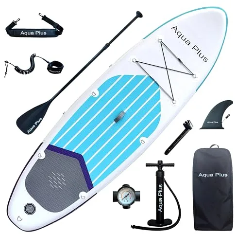 Aqua Plus Sup Inflable de 15cm de Grosor para Todos los Niveles de Habilidad, Paleta Ajustable, Bomba, Mochila de Viaje ISUP, Tabla de Remo Inflable para jóvenes y Adultos