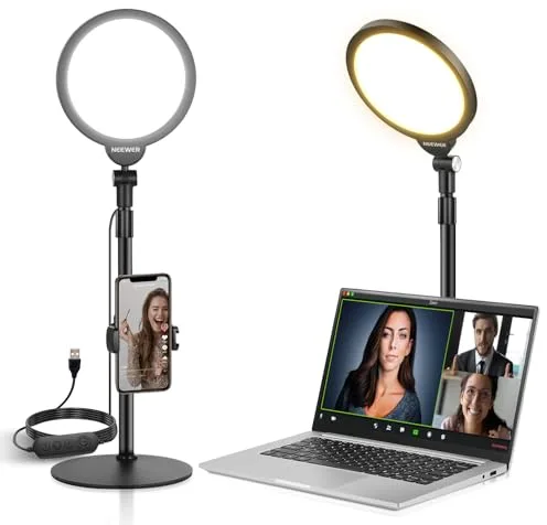 NEEWER Basic 7" Kit Luz Selfie Teléfono Escritorio, 10W 3000k-6500K Luz Anillo Pantalla Completa Regulable con Soporte y Soporte Teléfono para Videoconferencia,Selfie,Vlog,Maquillaje,Transmisión, R06