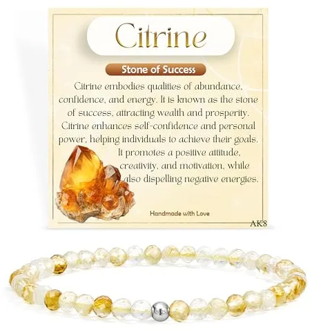 Farfume Citrino - Éxito - Pulseras de Cuentas para las Mujeres, 4mm Cristal Plata de ley 925 Piedra Natural Elásticas con Piedras Preciosas de para Mujer, Joyería de Chakra Regalos