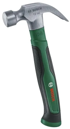 Bosch Martillo garra 340 g / 12 oz (gran superficie de impacto; acero resistente con carbono; garra V; cómoda empuñadura ergonómica, núcleo fibra vidrio; baja vibración)