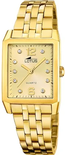 LOTUS Reloj Mujer Analógico de Acero Inoxidable 316l Dorado - Movimiento de Cuarzo - Cristal Mineral de Alta Resistencia - Resistente al Agua 5 ATM 18986/2 - Square Series