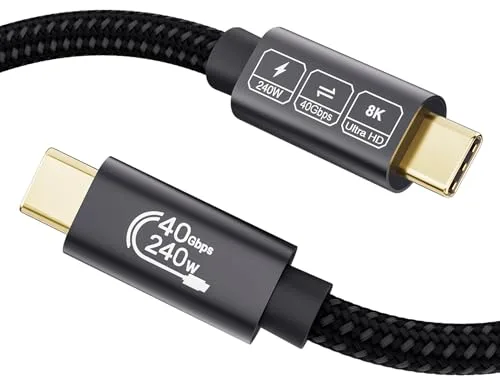 EUDOBEL Cable USB 4 con Cable Thunderbolt 4 1m,40Gbps Cable USB C Datos,PD 3.1 Carga rápida 240W 5A,8K@60Hz 4K@144Hz Cable USB C Video para Monitor USB C,iPhone 16, iPhone15, MacBook,PSSD,iPad,Switch