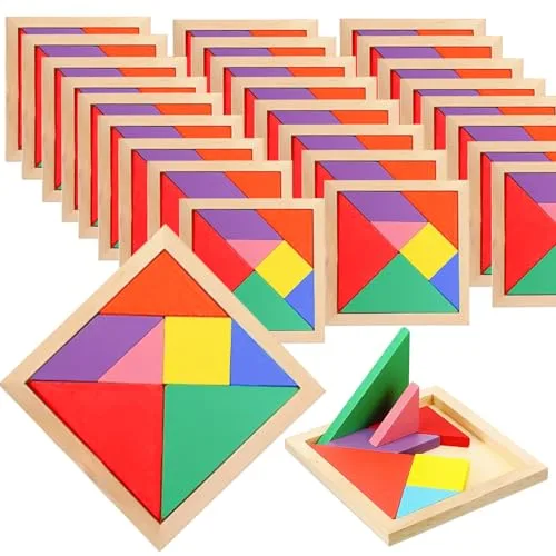 Juego de 24 gadgets Tangram para cumpleaños infantil, regalos de fiesta de cumpleaños infantiles, fantástico juego de rompecabezas, rompecabezas de Tangram, regalos de juguete para niños