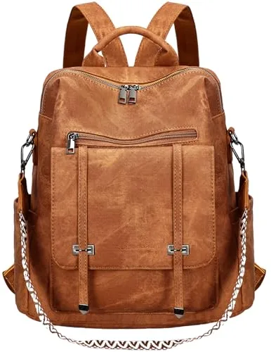 Leathario Mochila Mujer de Cuero PU con Multibolsillos, Mochila Casual y Funcional para Uso Diario, Viajes, Escuela y Universidad Marrón Mate