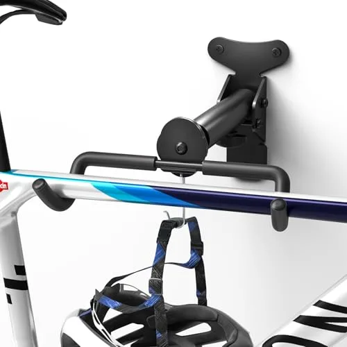 WELDUN Soporte de pared para bicicleta, Portabicicletas, Soporte plegable para bicicleta, Distancia ajustable, con gancho para casco, Estante de almacenamiento de bicicletas para garaje e interior