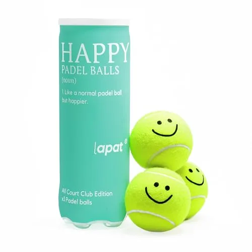 LAPAT Pelotas Padel - 3 Bolas Padel Presurizadas, Pelota Ideal para Jugadores, Entrenadores y Clubes - Alta Visibilidad y Apta para Competición (Happy, Pack 1 Bote)