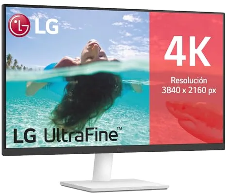 LG 27US500-W - Monitor 4K UltraHD 27", Panel IPS 3840x2160 (16:9), HDR10, Super Resolution+, DCI-P3 90%, 2× HDMI 2.0 y DisplayPort 1.4, 60 Hz, 5 ms, Inclinación Ajustable, Blanco