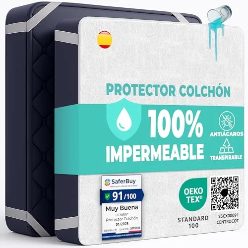 Protector Colchón 60x120 cm Funda Colchón Impermeable de Algodón Sábana Impermeable Protectora para Cuna Cubre Colchón Transpirable Cover Hipoalergénico Antiácaros Antibact. Lavable a Máquina