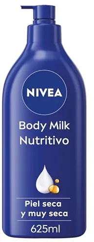 NIVEA Body Milk Nutritivo (1 x 625 ml), leche corporal que hidrata durante 72 h, crema hidratante corporal con aceite de almendras y ácido hialurónico, para piel seca
