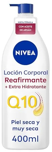 NIVEA Q10 Aceite de Argán Body Milk Reafirmante + Extra Hidratante (400 ml), loción corporal reafirmante para piel seca, crema hidratante corporal nutritiva