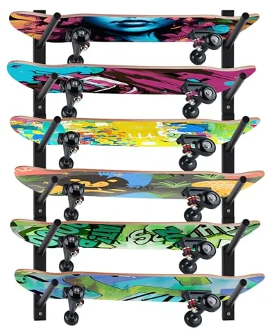 BiJun Supporto da Parete per Skateboard, Supporto Snowboard Muro Orizzontale, Skateboard Hanger Wall Mount Deck Display e Stoccaggio Longboard Deck Espositore Orizzontale