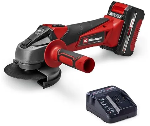 Einhell Amoladora angular con batería TC-AG 18/115 Li Power X-Change (18 V, 115 mm de diámetro de disco, 28 mm de profundidad de corte, arranque suave, incl. 1 batería de 4,0 Ah y cargador)