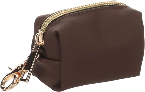 Dispensador bolsas caca perro - Mirko Marrón Oscuro - PU - con cremallera y mosquetón - resistente y práctico - incluye 1 rollo con 20 bolsas (220 x 320 mm) - Flamingo