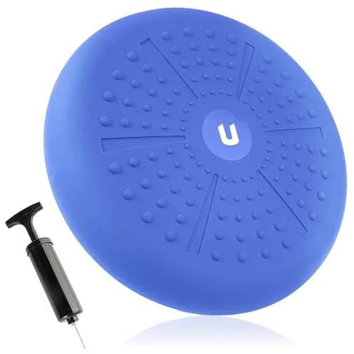 unycos - Cojín de Equilibrio y Yoga Antideslizante de Ø33 cm con Bombín de Aire, Propioceptivo e Hinchable, Soporte Lumbar, Semi Esfera para Fitness, Pilates y Rehabilitación (Azul; PureZen)