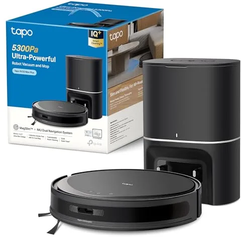 Tapo RV20 MAX Plus – Robot Aspirador y friegasuelos 4 en 1, succión de 5300 Pa, Vaciado automático de 3 L, navegación LiDAR+IMU, Limpieza Inteligente IQ+, Limpieza Personalizable, Control aplicación