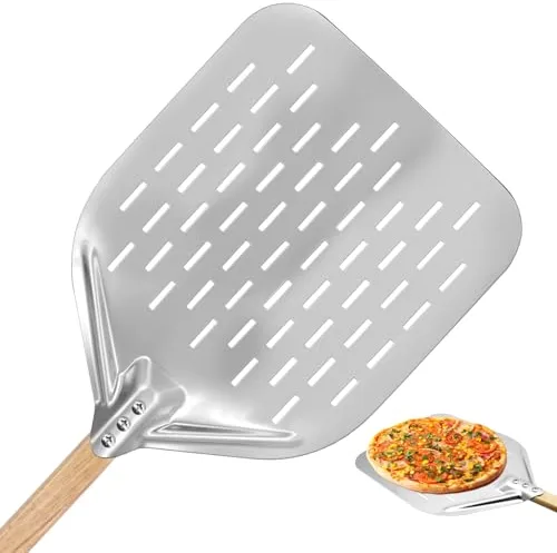 WYYFXY Pala para pizza perforada, tamaño grande, 40 × 30 cm, pala para pizza de 38 cm con mango de madera extraíble de 38 cm, fácil deslizamiento sobre piedra para pizza