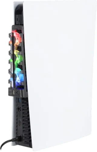 Konix Ventilador de refrigeración para consola PS5-21 x 68 x 40 cm - 3 velocidades - Iluminación LED RGB - Puerto USB 3.0 - Negro
