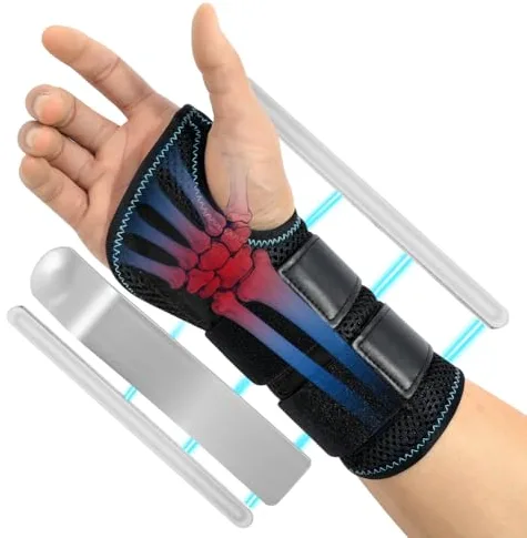 AOGOE Muñequera Tunel Carpiano, Muñequera Tendinitis Muñeca con 3 Férulas Metálicas, Muñequera Ajustable, Muñequera Férula para que Tendiditis, Artritis, Esguinces, Alivio del Dolor, Lzquierda (S/M)