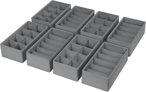 DIMJ Organizador de Cajones Armario - Separadores de Cajones de Ropa Interior Tela No Tejida, Cajas Organizadoras Plegable para Calcetines, Bragas, Corbatas, Objetos Varios, 8 Piezas (Gris Oscuro)
