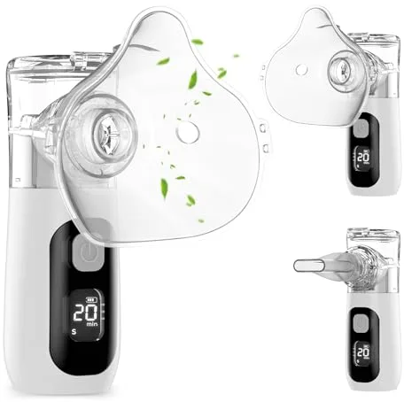 Nebulizador para Adultos y Niños, Berrlly Inhalador Nebulizador Portatil para Problemas Respiratorios, Autolimpieza, Recargable Silencioso Pantalla Digital Nebulizador para Uso Doméstico y de Viaje