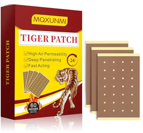 MQXUNMI Parches de tigre, 60 parches ultra fuertes para aliviar el dolor, ajenjo natural que alivia el dolor muscular, parches de calor para aliviar el dolor muscular de espalda, rodilla y hombro