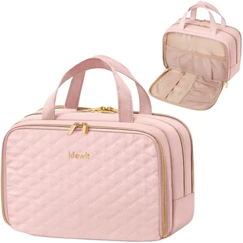 Lifewit Neceser Viaje Portátiles para Mujer, Maquillaje Organizador para Artículos Aseo de Tamaño Completo, Bolsas Almacenamiento Multifuncional, Bolsa Cosméticos de Esenciales Viajar, L, Rosa