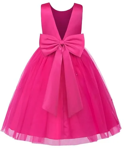 JerrisApparel Vestido Niña Flores Elegante Ceremonia Boda Fiesta Cumpleaños (10-11 años/Etiqueta 160, Magenta)