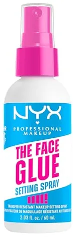 NYX Professional Makeup Spray Fijador de Maquillaje, Larga Duración 24H, Waterproof, No Transfiere, Para Todo Tipo de Pieles, The Face Glue, 60ml