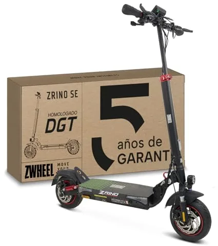 ZWHEEL ZRINO SE | Patinete Eléctrico Adultos Homologado DGT - 600W-1200W MAX, 35km Autonomía, Ruedas 10" Tubeless - Doble Suspensión Hidráulica, Intermitentes, Frenos Disco, Pantalla, IP54
